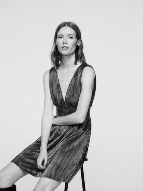 MANGO Plissé-Lamé Dress